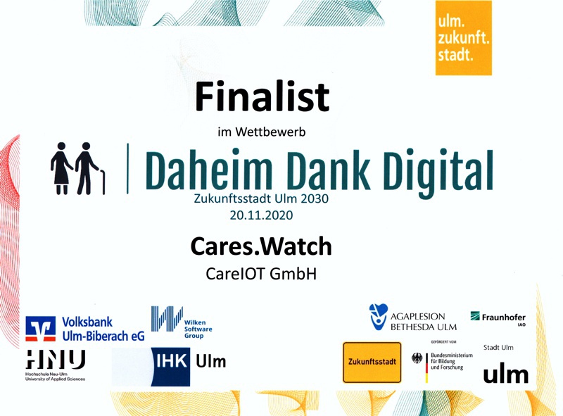 Cares.Watch hat die Finalrunde im Wettbewerb Daheim dank Digital erreicht